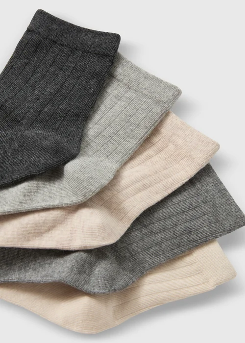 5 Pack Grey Ribbed Ankle Socks (Younger 9-Older 6.5) - 4-6.5 Image 2