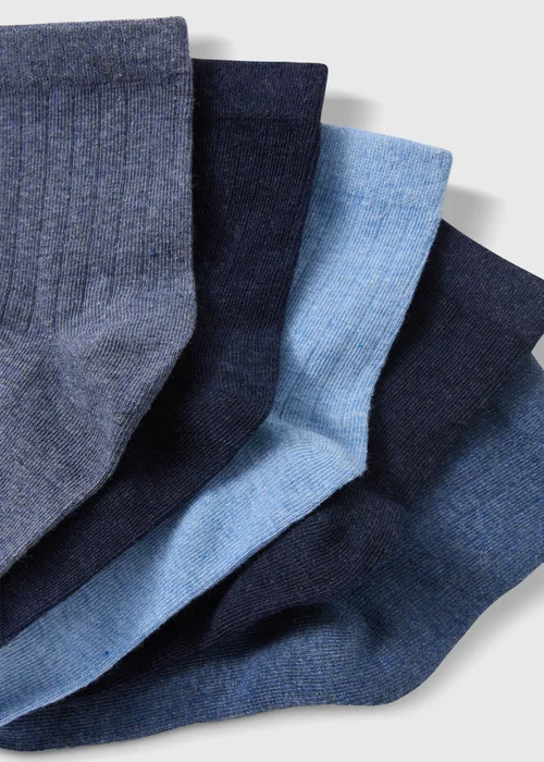 Kids 5 Pack Blue Ribbed Ankle Socks (Younger 9-Older 6.5) - 4-6.5 Image 2