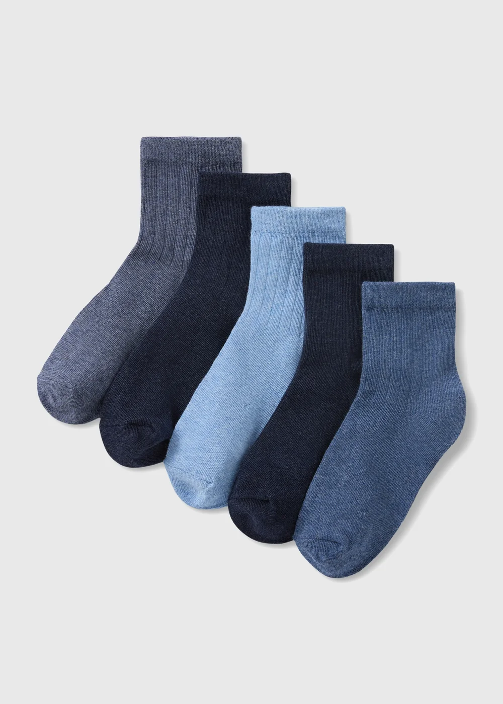 Kids 5 Pack Blue Ribbed Ankle Socks (Younger 9-Older 6.5) - 4-6.5 Image 1