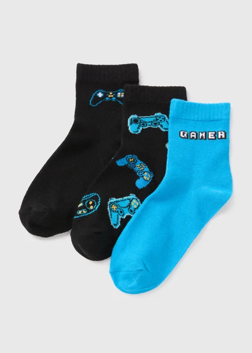 3 Pack Boys Black Gamer Socks (Younger 6-Older 6.5) - 4-6.5 Image 1