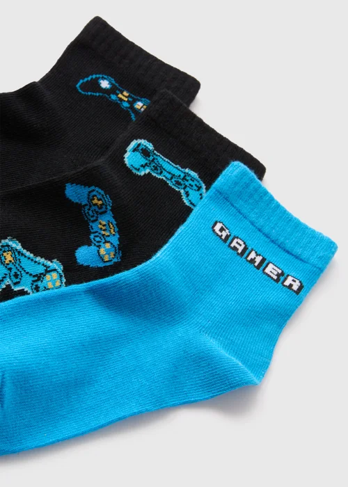 3 Pack Boys Black Gamer Socks (Younger 6-Older 6.5) - 4-6.5 Image 2