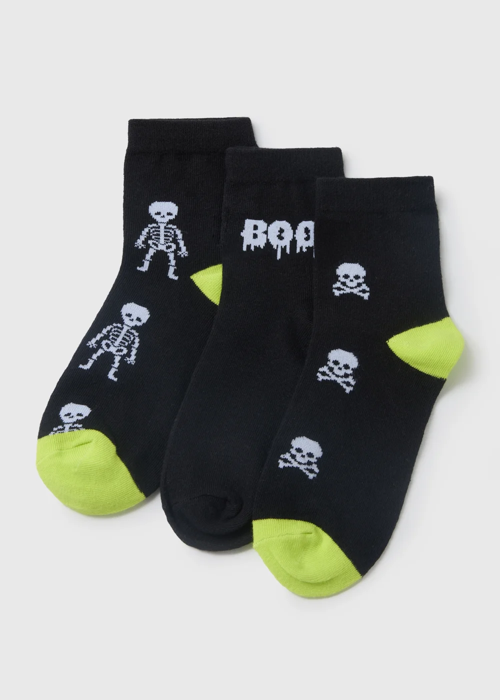 3 Pack Boys Black Skeleton Socks (Younger 6-Older 6.5) - Sizes 6 - 8.5 Image 1
