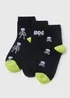3 Pack Boys Black Skeleton Socks (Younger 6-Older 6.5) - Sizes 6 - 8.5 Image 1