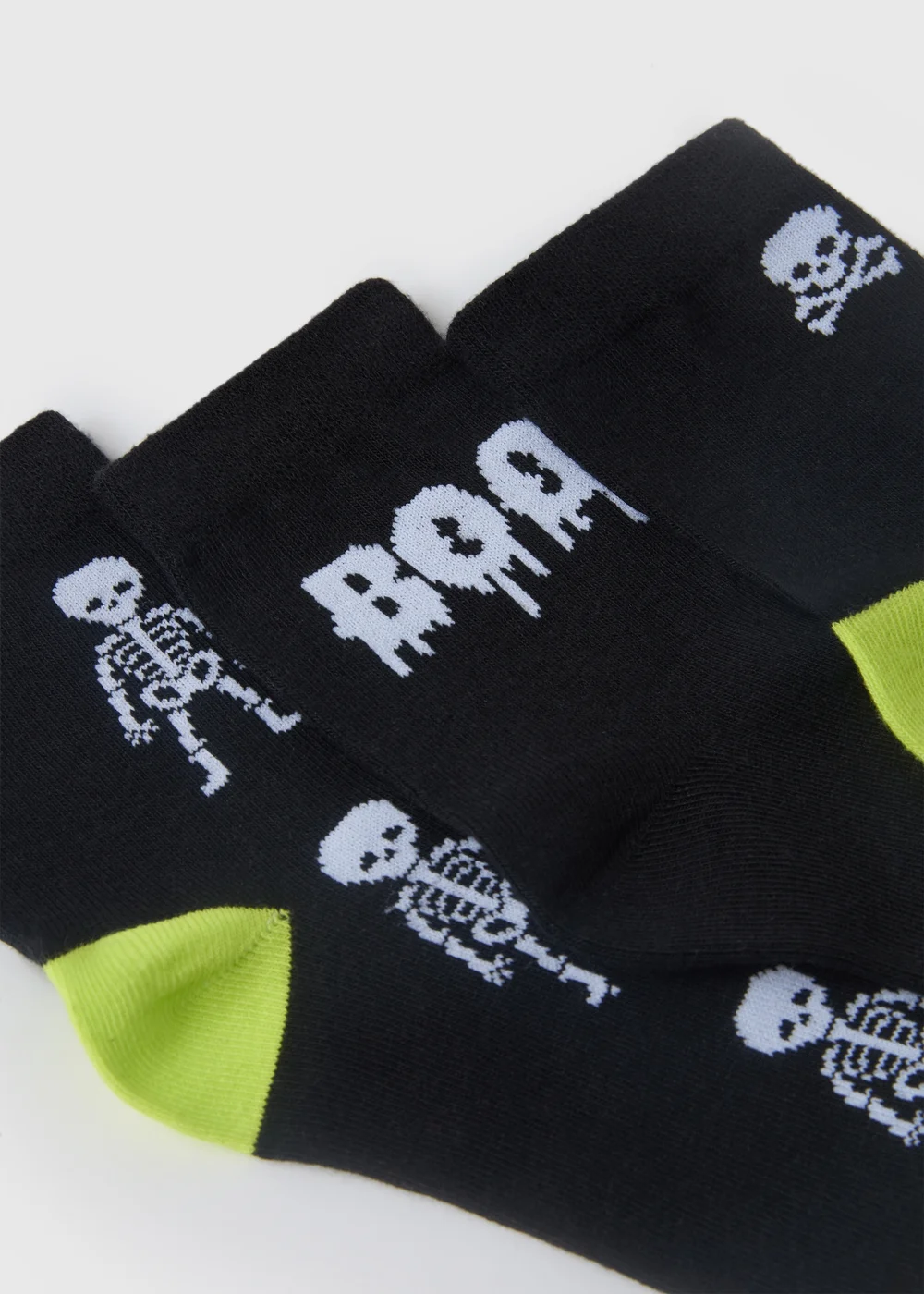 3 Pack Boys Black Skeleton Socks (Younger 6-Older 6.5) - Sizes 6 - 8.5 Image 2