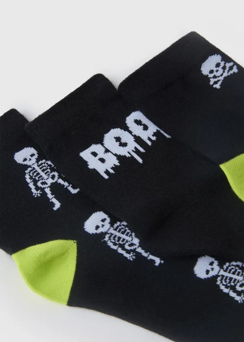 3 Pack Boys Black Skeleton Socks (Younger 6-Older 6.5) - Sizes 6 - 8.5 Image 2