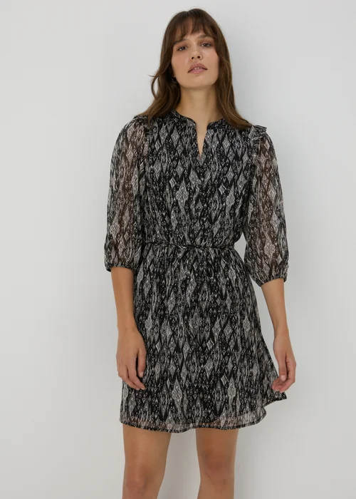 Black Aztec Print Chiffon Mini Dress - 8 Image 1