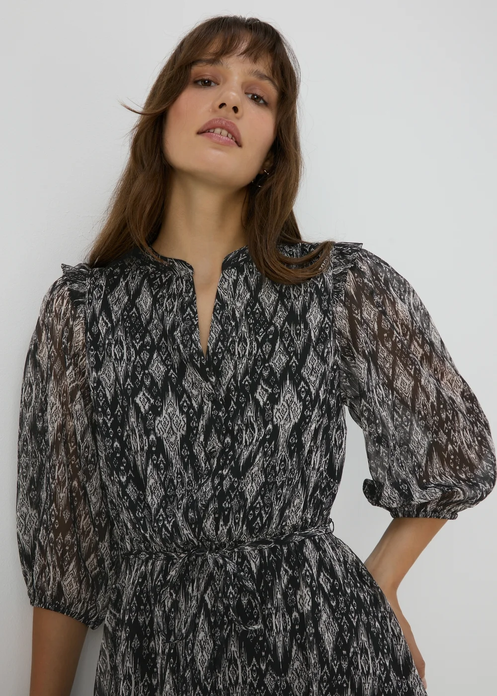 Black Aztec Print Chiffon Mini Dress - 8 Image 3