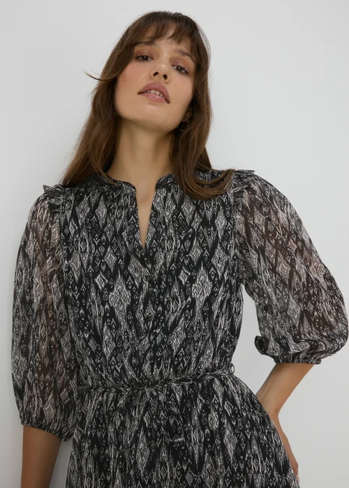Black Aztec Print Chiffon Mini Dress - 8 Image 3