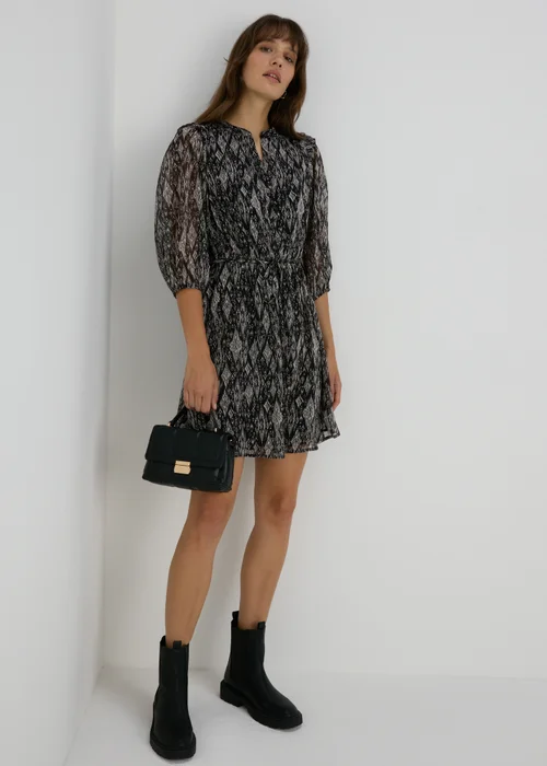 Black Aztec Print Chiffon Mini Dress - 8 Image 4