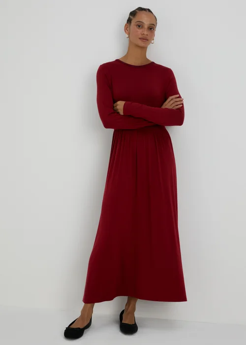 Burgundy Long Sleeve Midi Dress - 8 Image 1