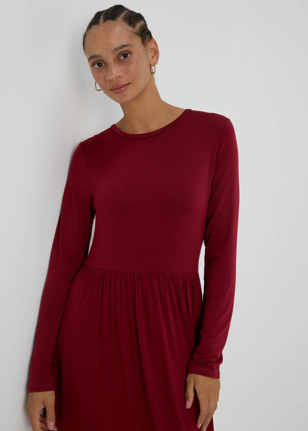 Burgundy Long Sleeve Midi Dress - 8 Image 3