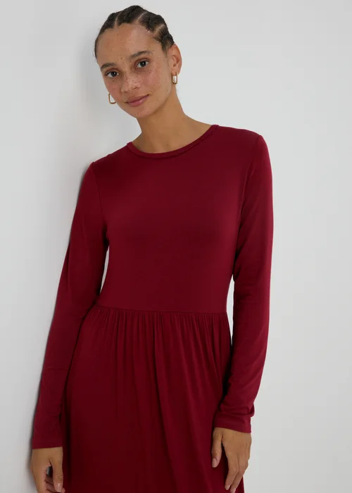 Burgundy Long Sleeve Midi Dress - 8 Image 3