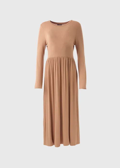 Camel Long Sleeve Midi Dress - 8 Image 5