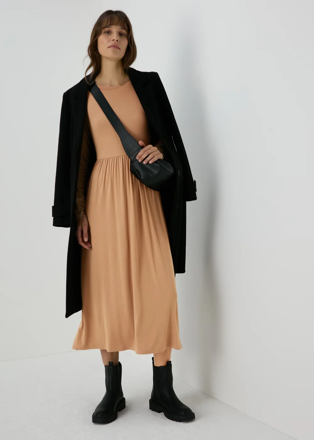 Camel Long Sleeve Midi Dress - 8 Image 4