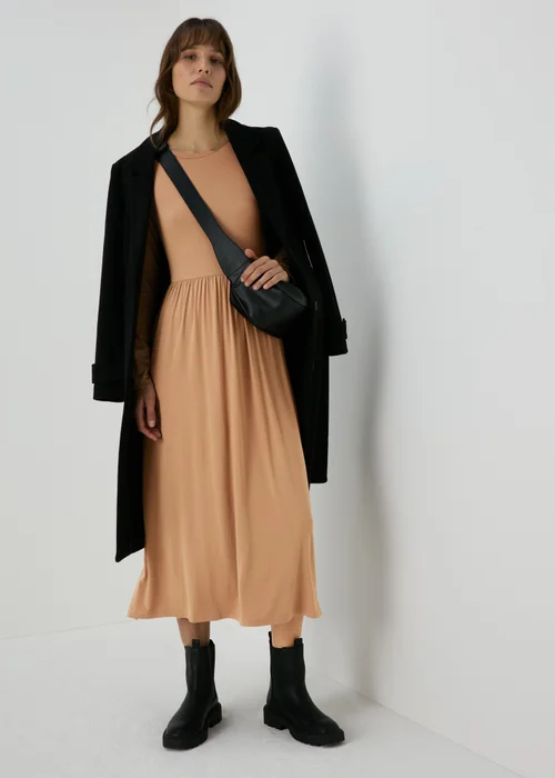 Camel Long Sleeve Midi Dress - 8 Image 4
