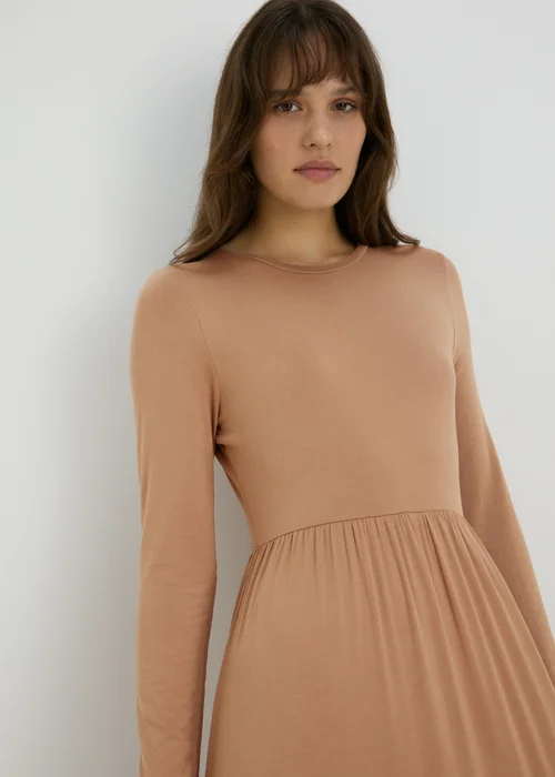 Camel Long Sleeve Midi Dress - 8 Image 1