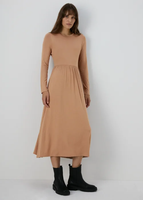 Camel Long Sleeve Midi Dress - 8 Image 3
