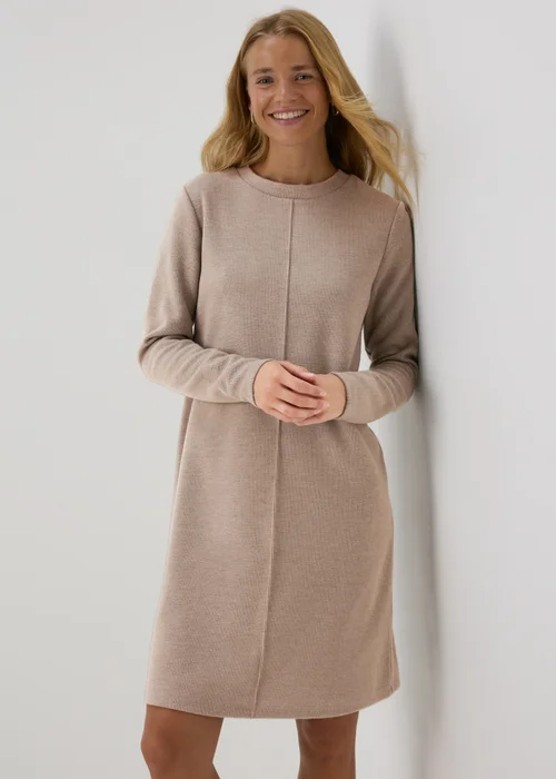 Taupe Ribbed Sweater Dress - 8 Image 1