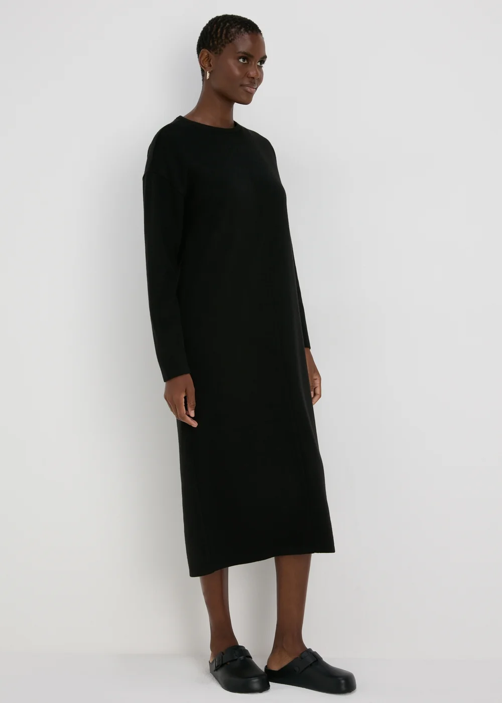 Black Ribbed Midi Dress - 8 Image 1
