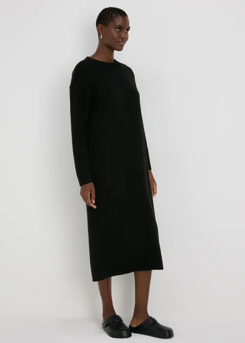 Black Ribbed Midi Dress - 8 Image 1
