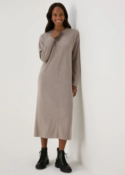 Taupe Ribbed Midi Dress - 8 Image 4