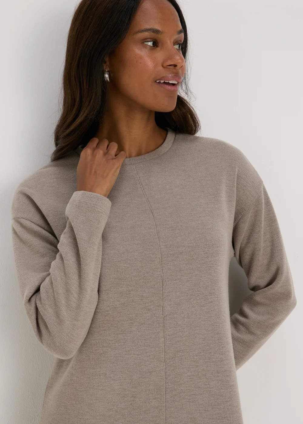 Taupe Ribbed Midi Dress - 8 Image 3