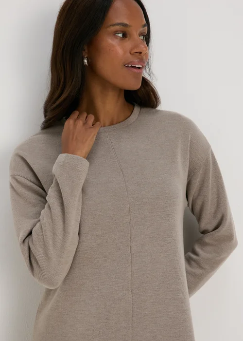 Taupe Ribbed Midi Dress - 8 Image 3