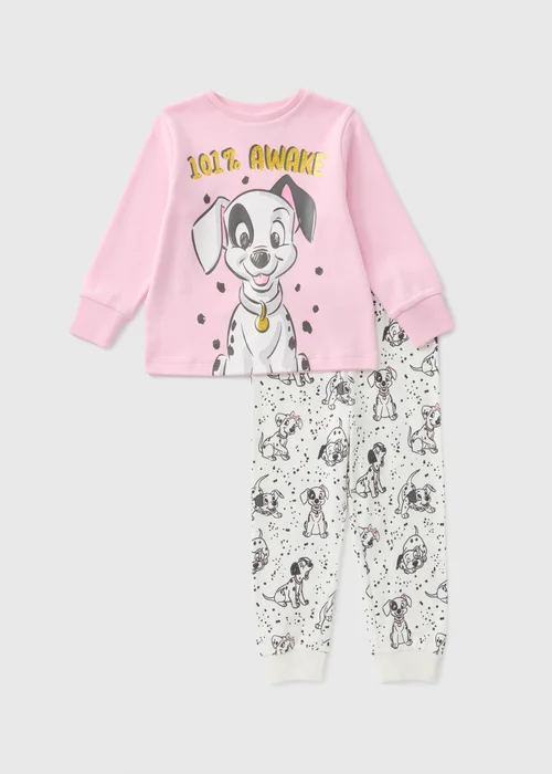 Disney Kids Pink 101 Dalmatians Top & Bottom Pyjama Set (1-7yrs) - 1 half year to 2 Image 1