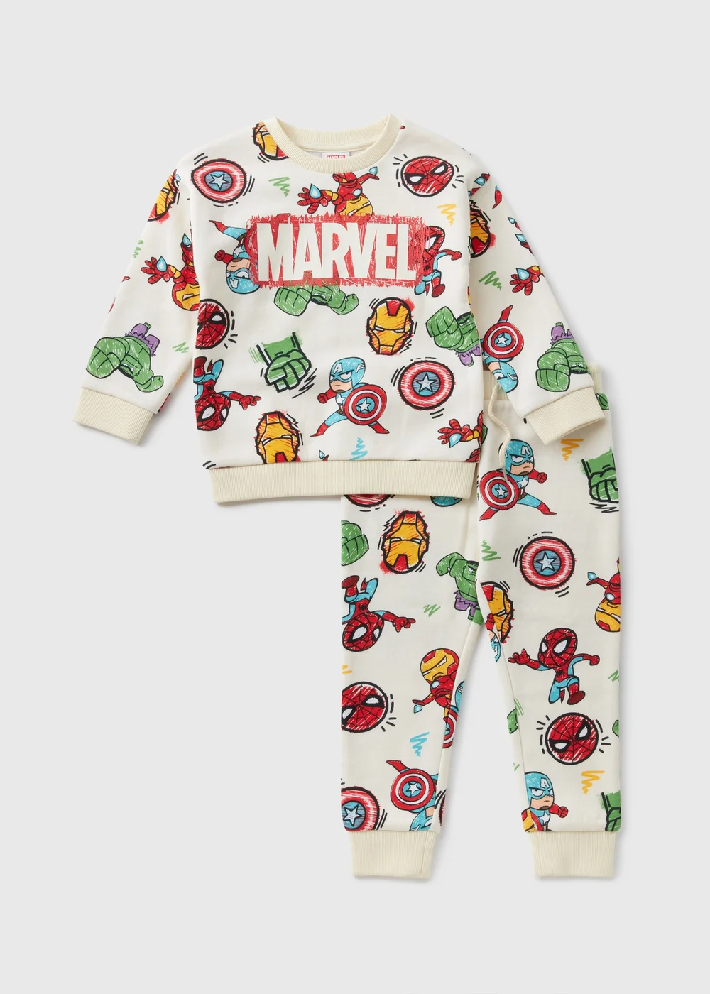 Marvel Kids Cream Avenger Sweatshirt & Jogging Bottoms Set (1-7yrs) - 1 half year to 2 Image 1