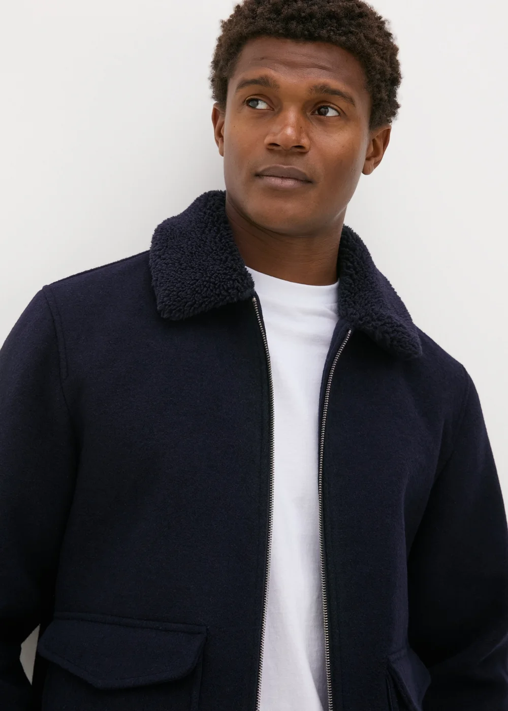 Navy Borg Collar Smart Jacket - S Image 3
