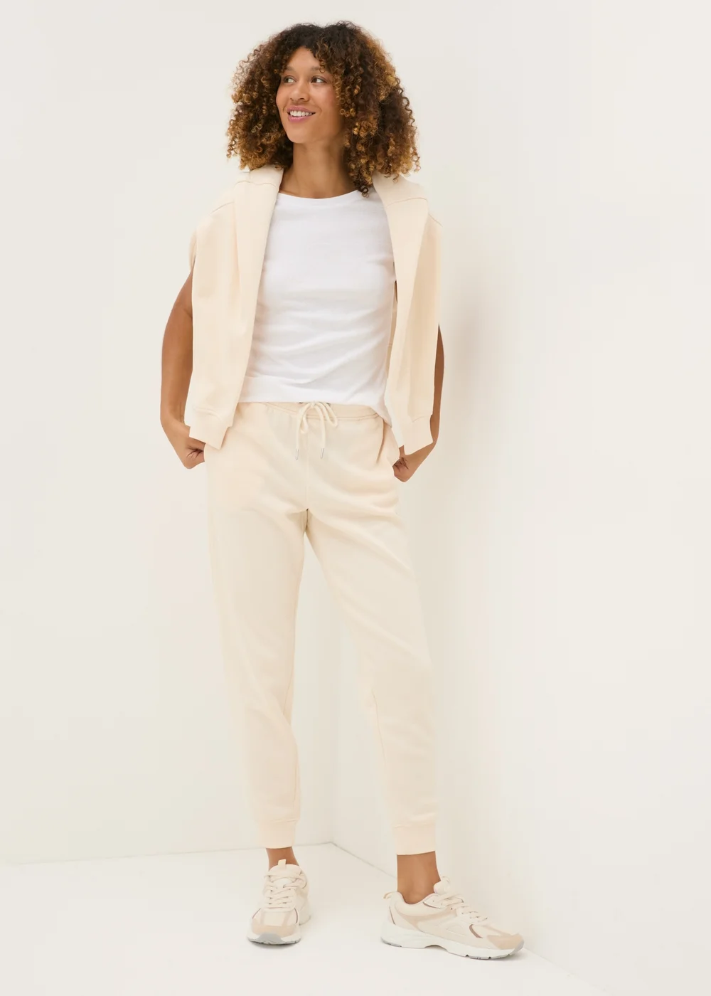 Cream Tapered Leg Jogging Bottoms - S Image 1