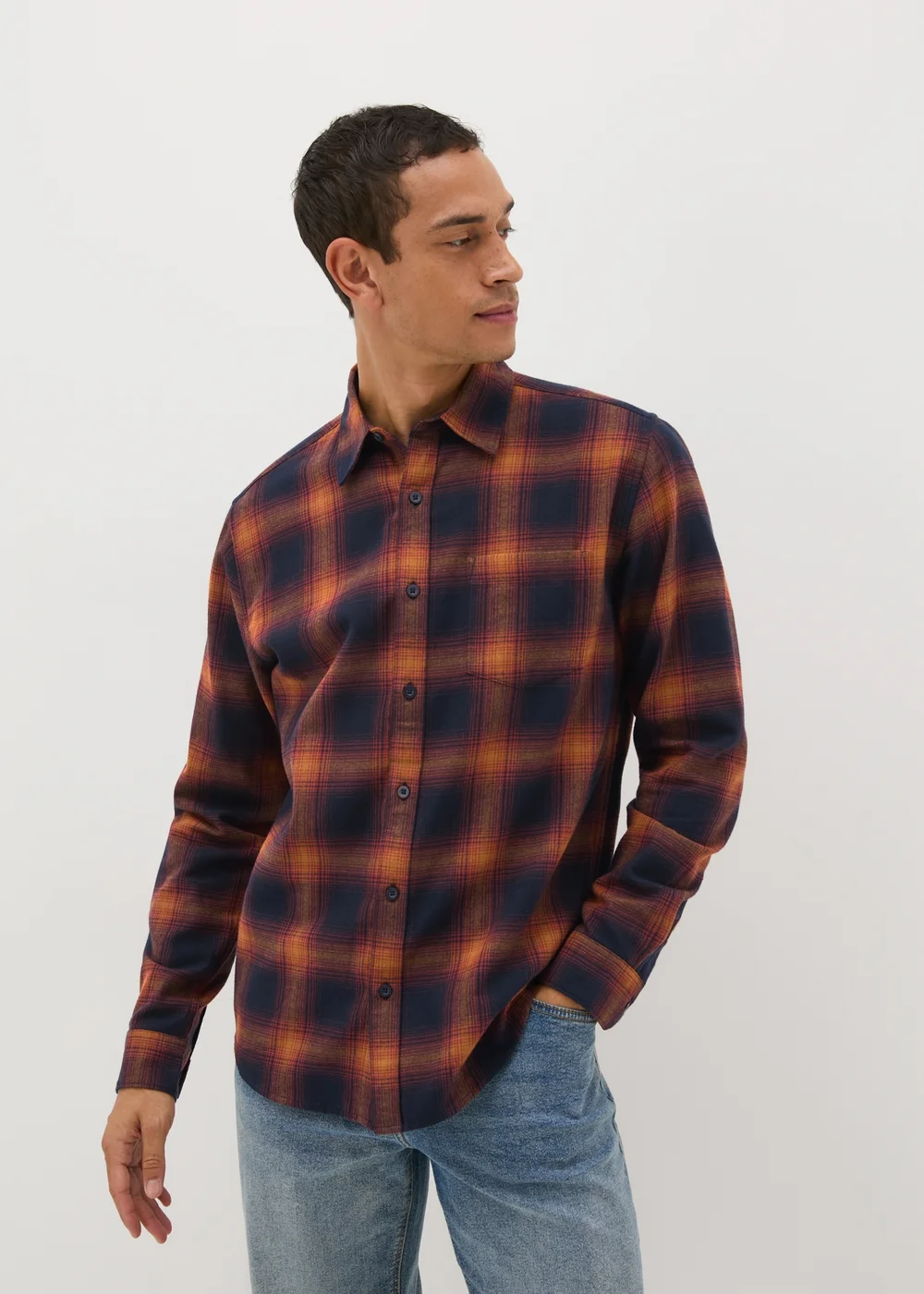 Orange Check Flannel Shirt - S Image 4