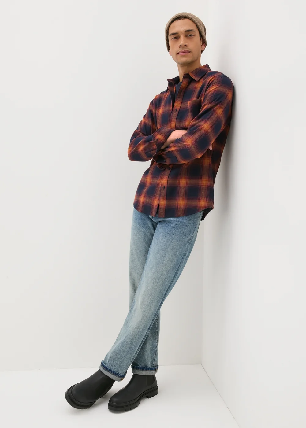 Orange Check Flannel Shirt - S Image 3