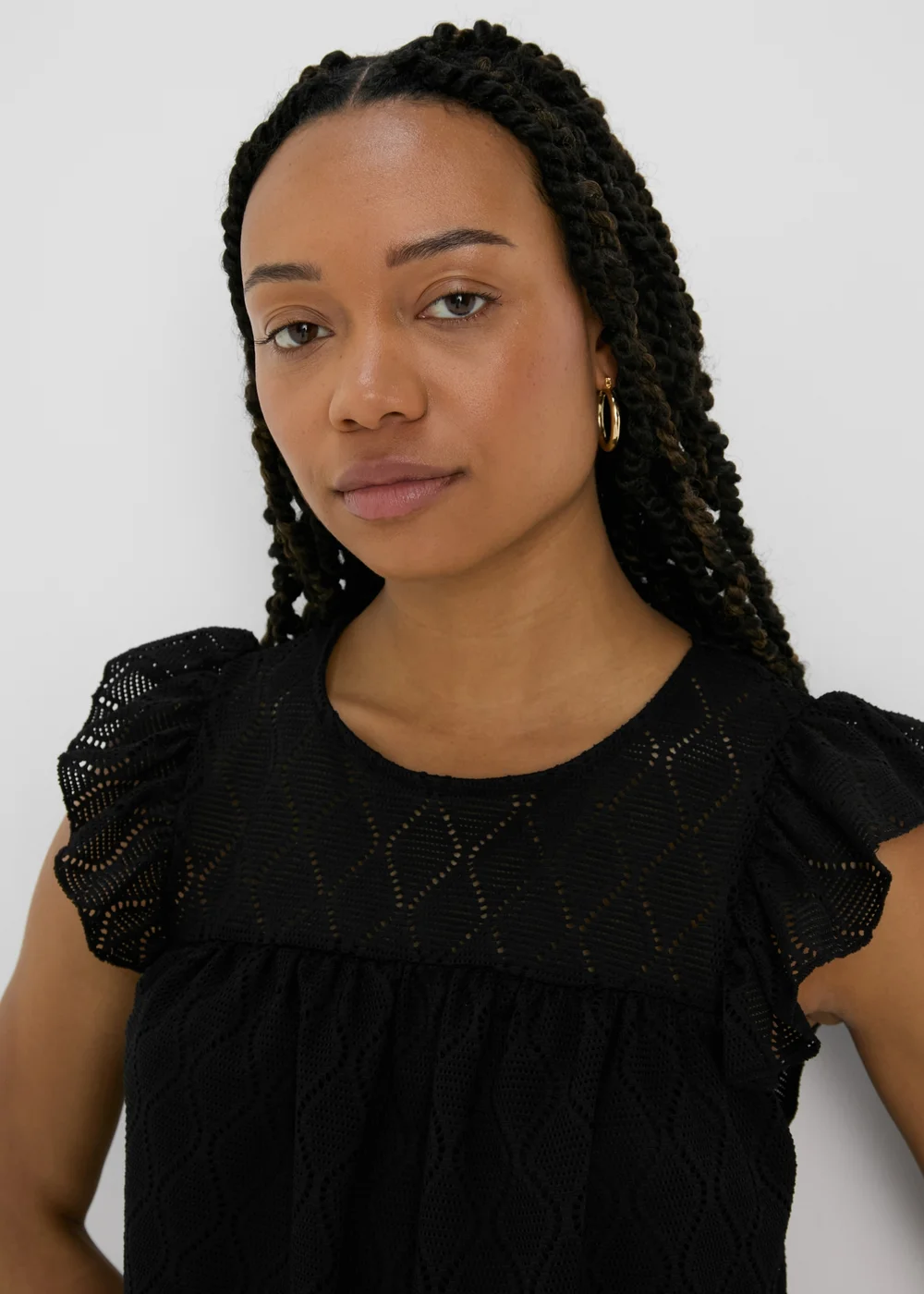 Black Pointelle Ruffle Top - Size 8 Image 3