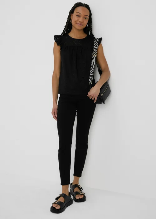 Black Pointelle Ruffle Top - Size 8 Image 4