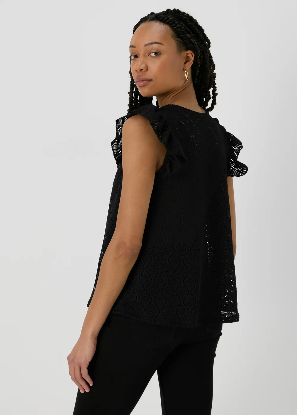 Black Pointelle Ruffle Top - Size 8 Image 2
