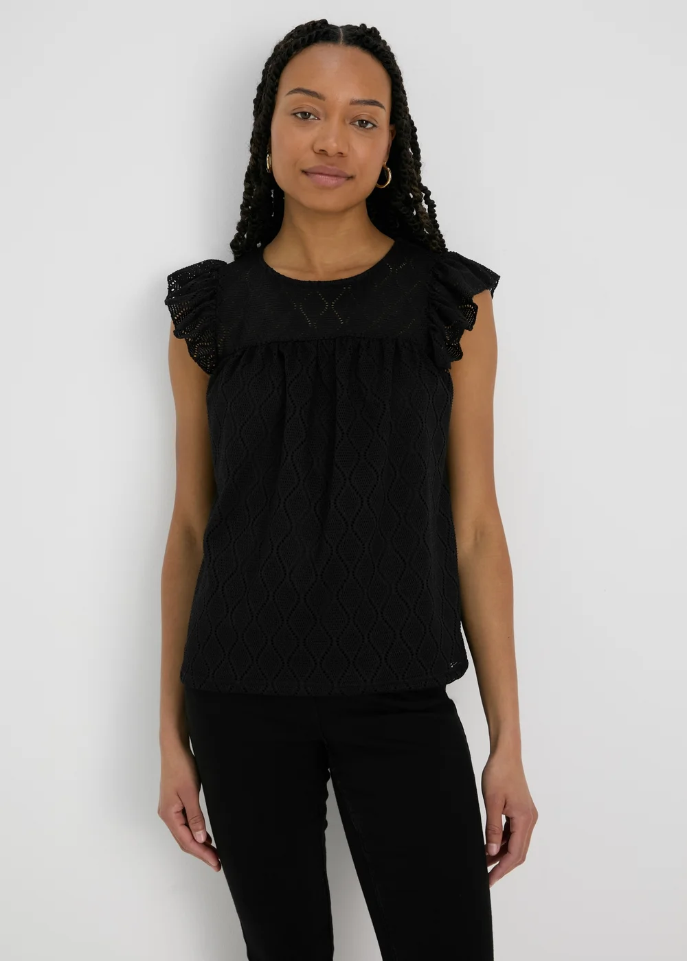 Black Pointelle Ruffle Top - Size 8 Image 1