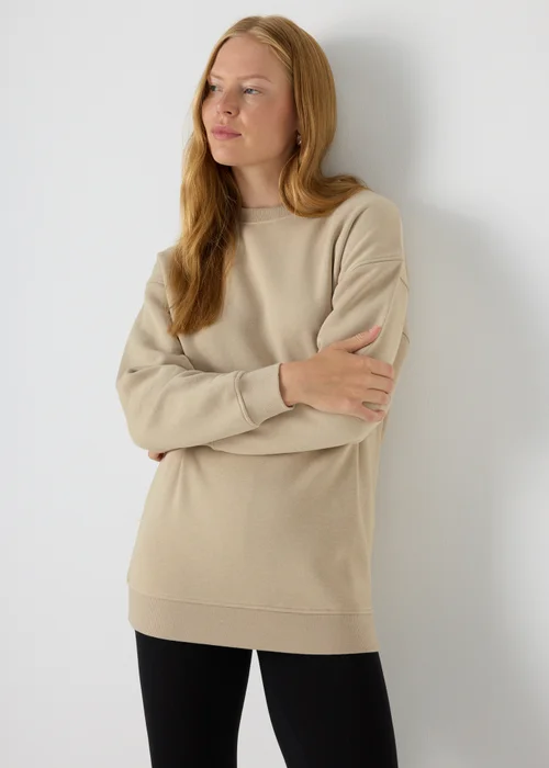 Beige Longline Sweatshirt - Small Image 3
