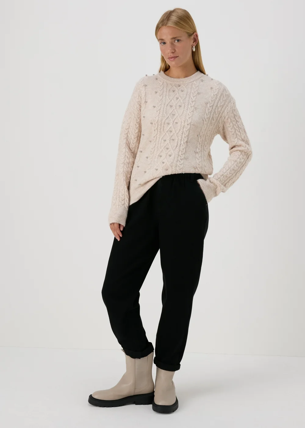 Cream Embellished Cable Knit Jumper - XS Image 4