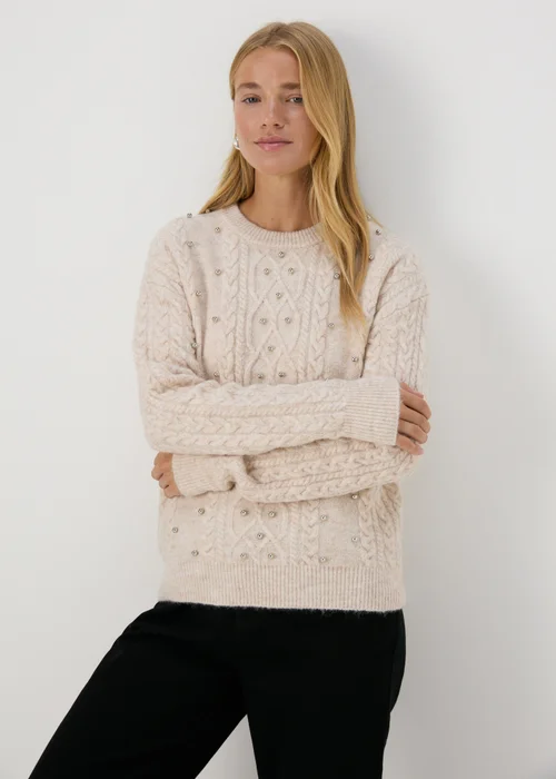 Cream Embellished Cable Knit Jumper - XS Image 1