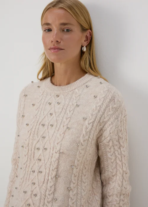 Cream Embellished Cable Knit Jumper - XS Image 3