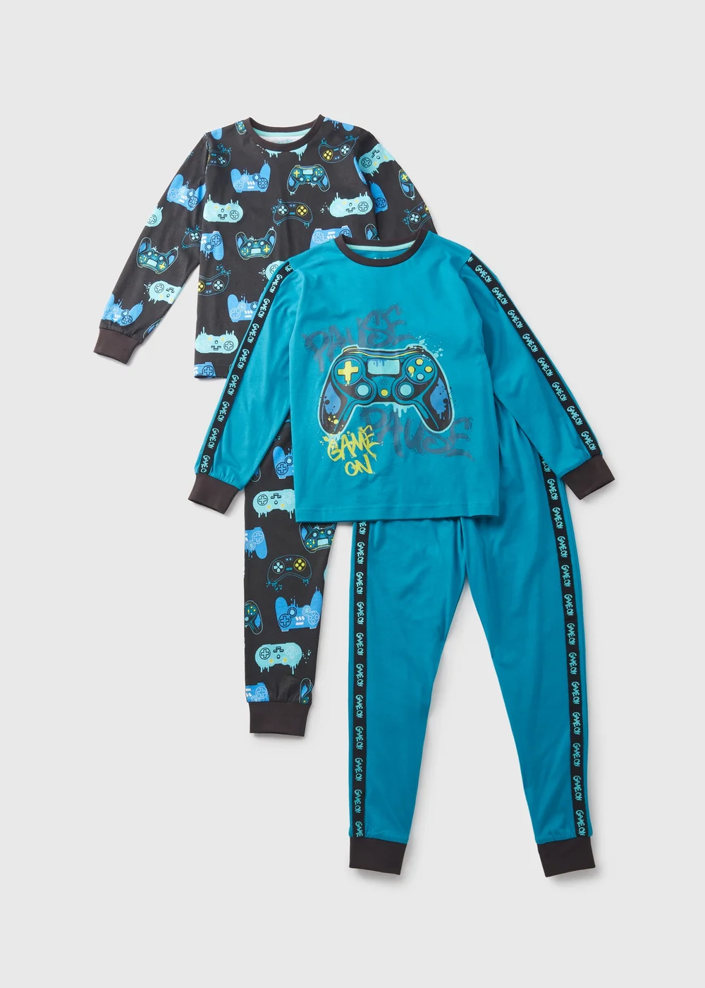 2 Pack Boys Navy Gamer Top & Bottoms Pyjama Set (7-13yrs) - Age 7 Years Image 1