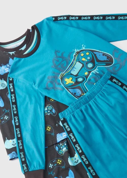 2 Pack Boys Navy Gamer Top & Bottoms Pyjama Set (7-13yrs) - Age 7 Years Image 2