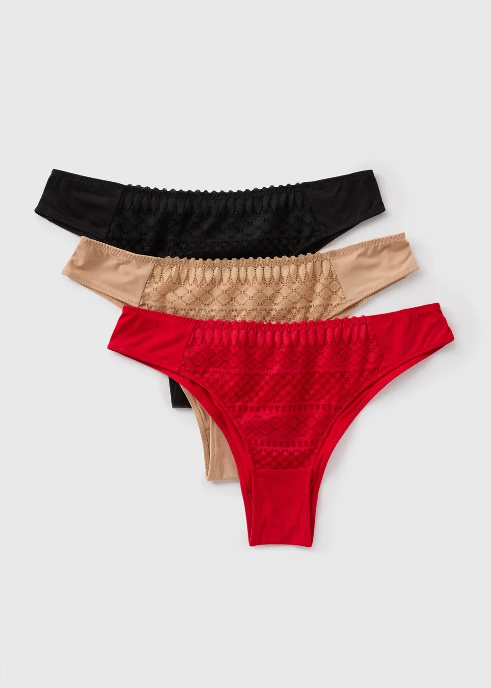 3 Pack Multicoloured Brazilian Geometric Lace Knickers - 8 Image 1
