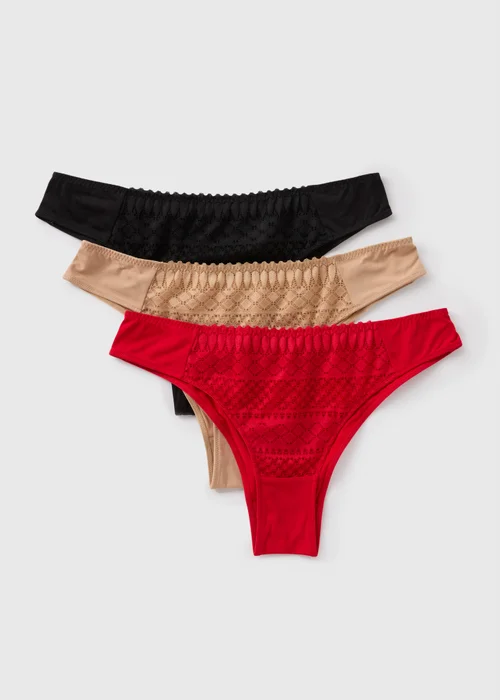 3 Pack Multicoloured Brazilian Geometric Lace Knickers - 8 Image 1
