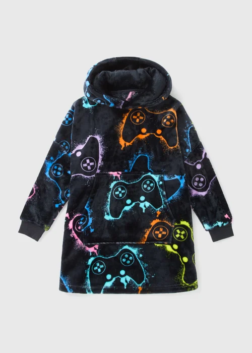 Boys Black Gaming Snuggle Hoodie (7-15yrs) - Small Image 1