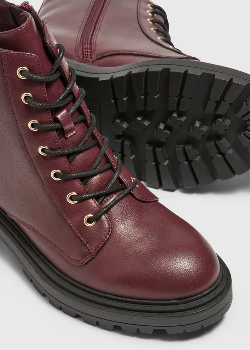 Burgundy Lace Up Boots - 3 Image 2