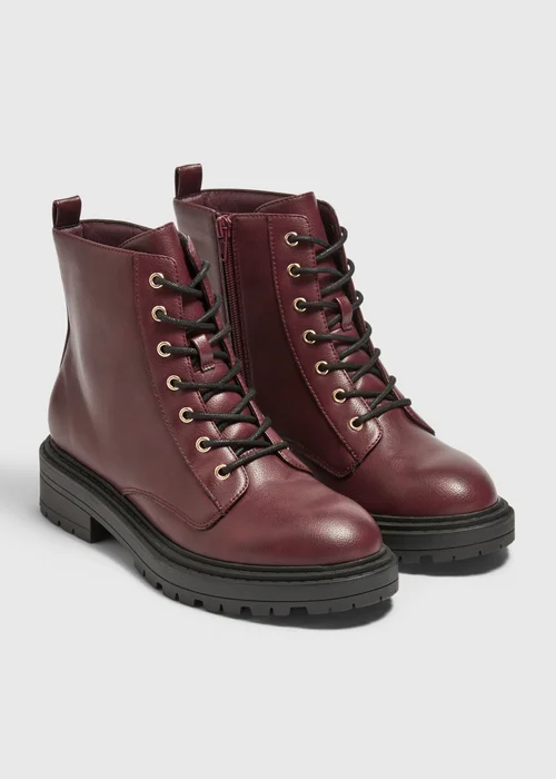 Burgundy Lace Up Boots - 3 Image 1