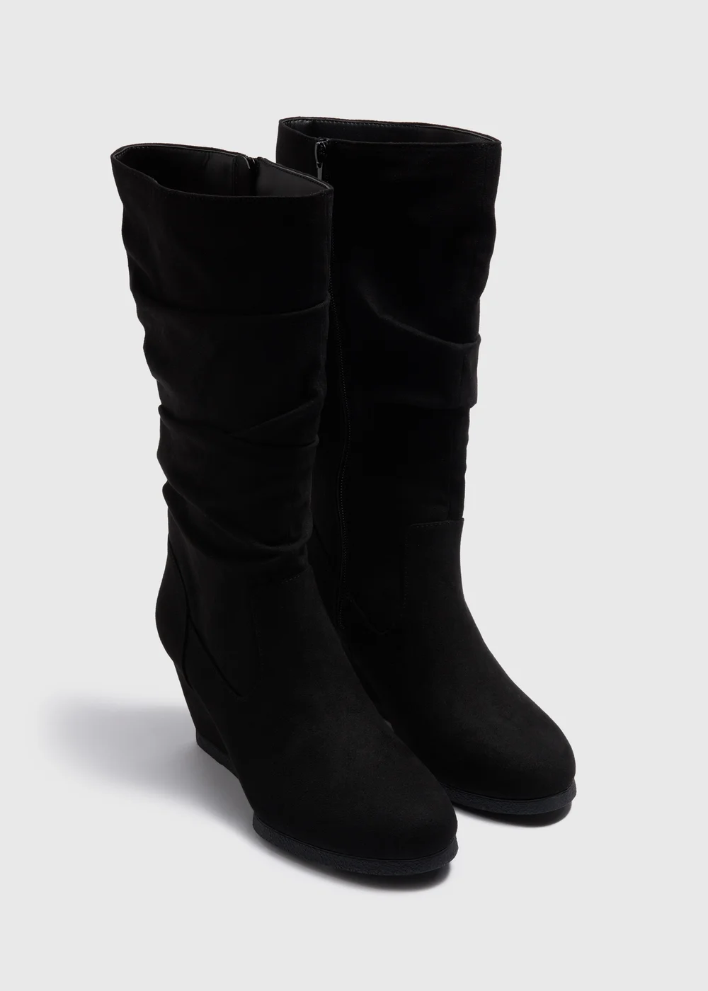 Black Slouch Knee Wedge Boots - Size 3 Image 1