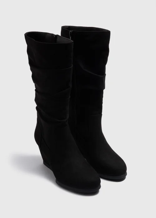 Black Slouch Knee Wedge Boots - Size 3 Image 1